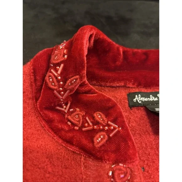 Alexandra Bartlett y2k vtg Red boiled wool cardigan sweater jacket Small Beaded - Picture 4 of 15